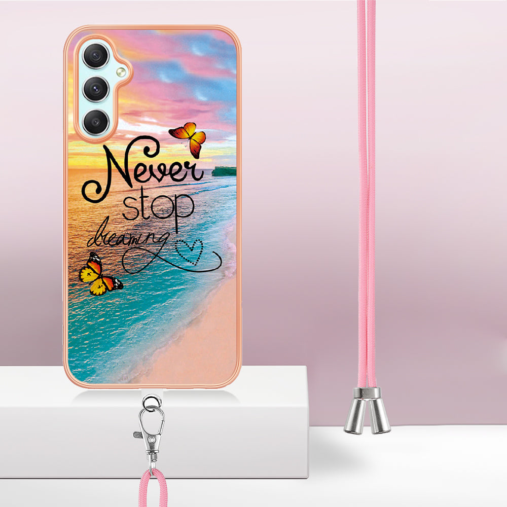 YB IMD Series-4 for Samsung Galaxy A24 4G Marble Flower Pattern Phone Case IMD TPU Electroplated Cover with Lanyard YB IMD Series-4 for Samsung Galaxy A24 4G Marble Flower Pattern Phone Case IMD TPU Electroplated Cover with Lanyard